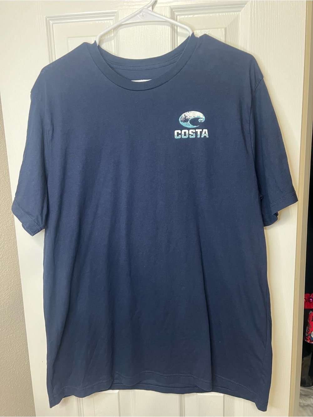 Costa Navy Short-Sleeve Logo Tee with Light Blue Accent